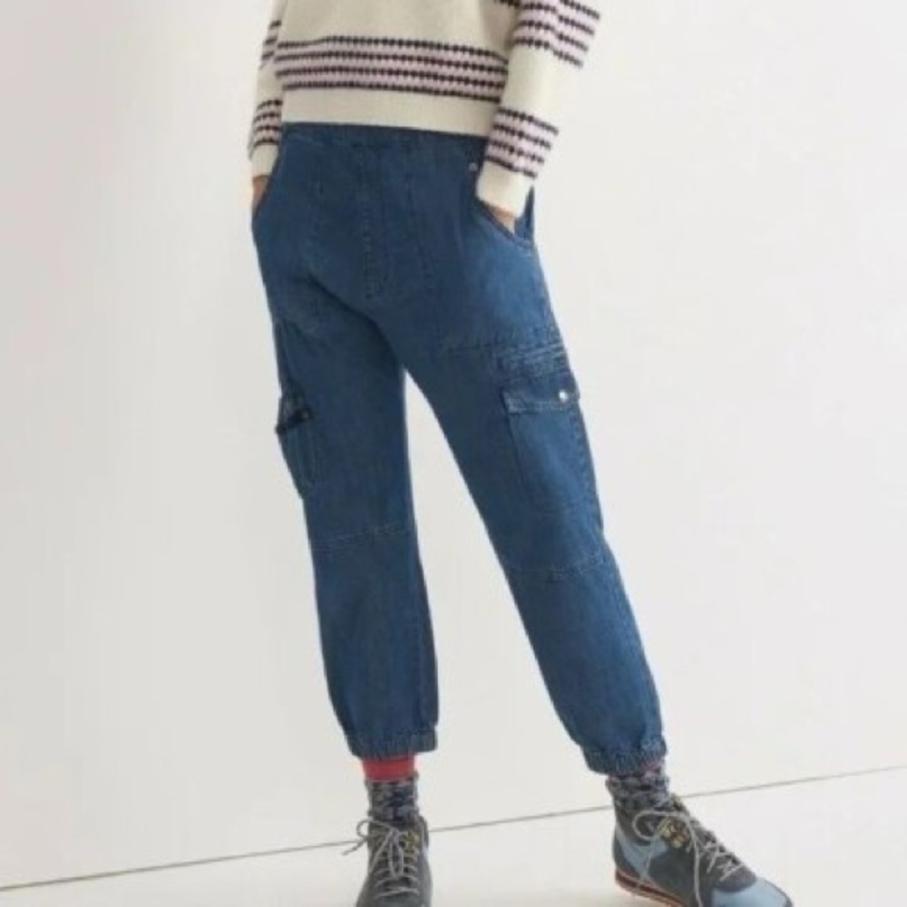 Pilcro Anthropologie Ultra Hi Rise Lightweight Denim Cargo Utility Jogger 8